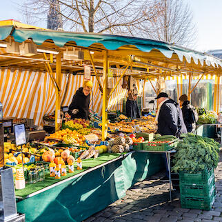 Stand auf dem Wochenmarkt Münster